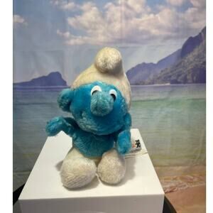 Vintage Birthday Jokey Smurf  7" Plush Toy, Peyo 1980s Wallace Ganz Bros.